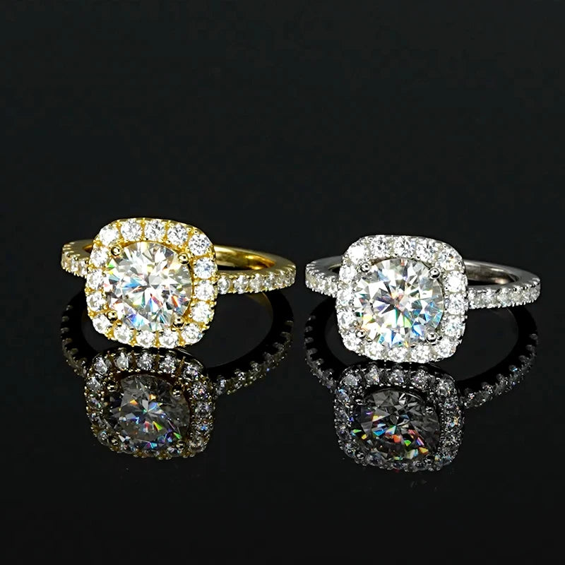 RAPRGOLD 2CT D Color Moissanite Ring s925 Sterling Silver Brilliant Diamond Halo Engagement Rings for Women Fine Jewelry Gifts