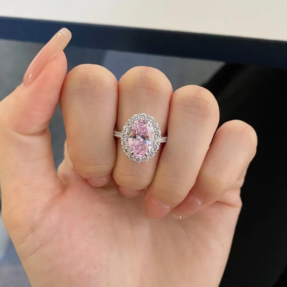 EUREKA 925 Sterling Silver Crushed Ice Cut Lab Pink Sapphire Gemstone Ring For Women Wedding Engagement Jewelry