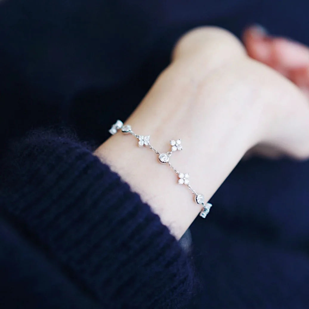 CCFJOYAS 100% 925 Sterling Silver Mini Flower Zircon Bracelet for Girl Minimalist 18k Gold Plated Lucky Bracelet Fine Jewelry