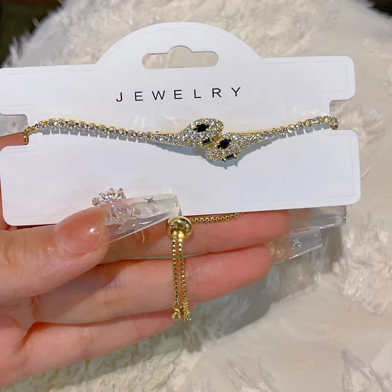 Elegant Black Crystal Eyes Snake Zircon Bracelet Women's Fashionable Personalized Daily Accessory Party Jewelry Birthday Gifts