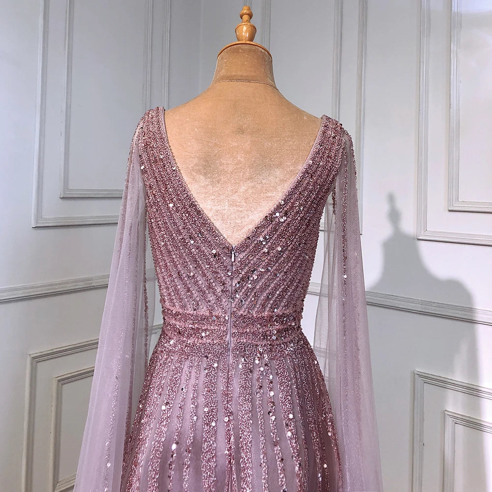 Nude Arabic Luxury Cape Sleeves Evening Dresses Gowns A-Line Beaded 2025 For Party LA71567 Customized