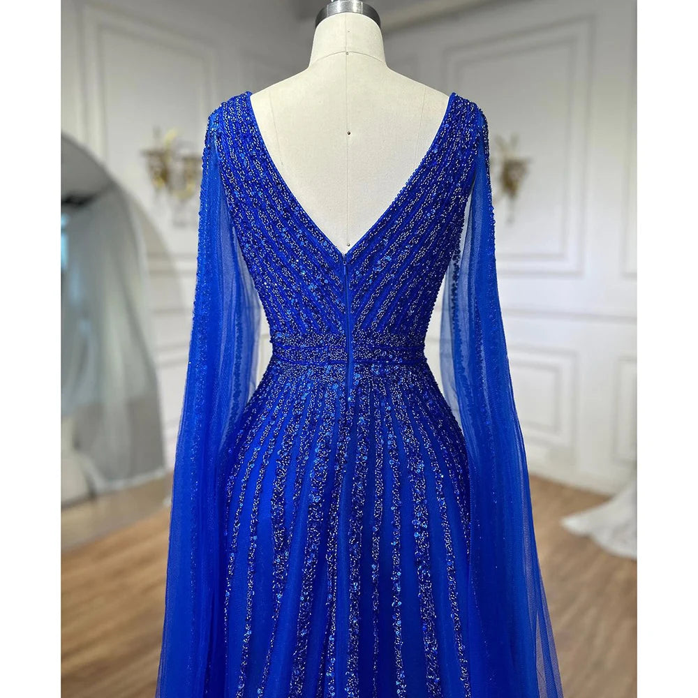 Nude Arabic Luxury Cape Sleeves Evening Dresses Gowns A-Line Beaded 2025 For Party LA71567 Customized