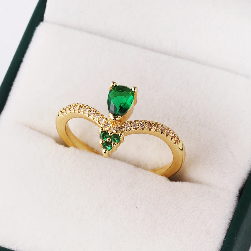 Fashion Green Cubic Zirconia 18K Gold Plated Emerald Crystal For Women Charm Bling Luxury CZ Zircon Jewelry New