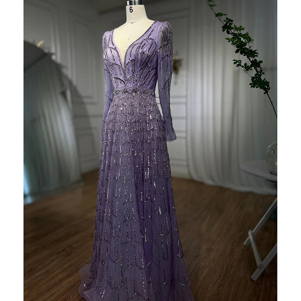 Serene Hill Muslim Designer Caramel A Line Elegant Beaded Evening Dresses Gowns For Party 2025 LA71940 Customized