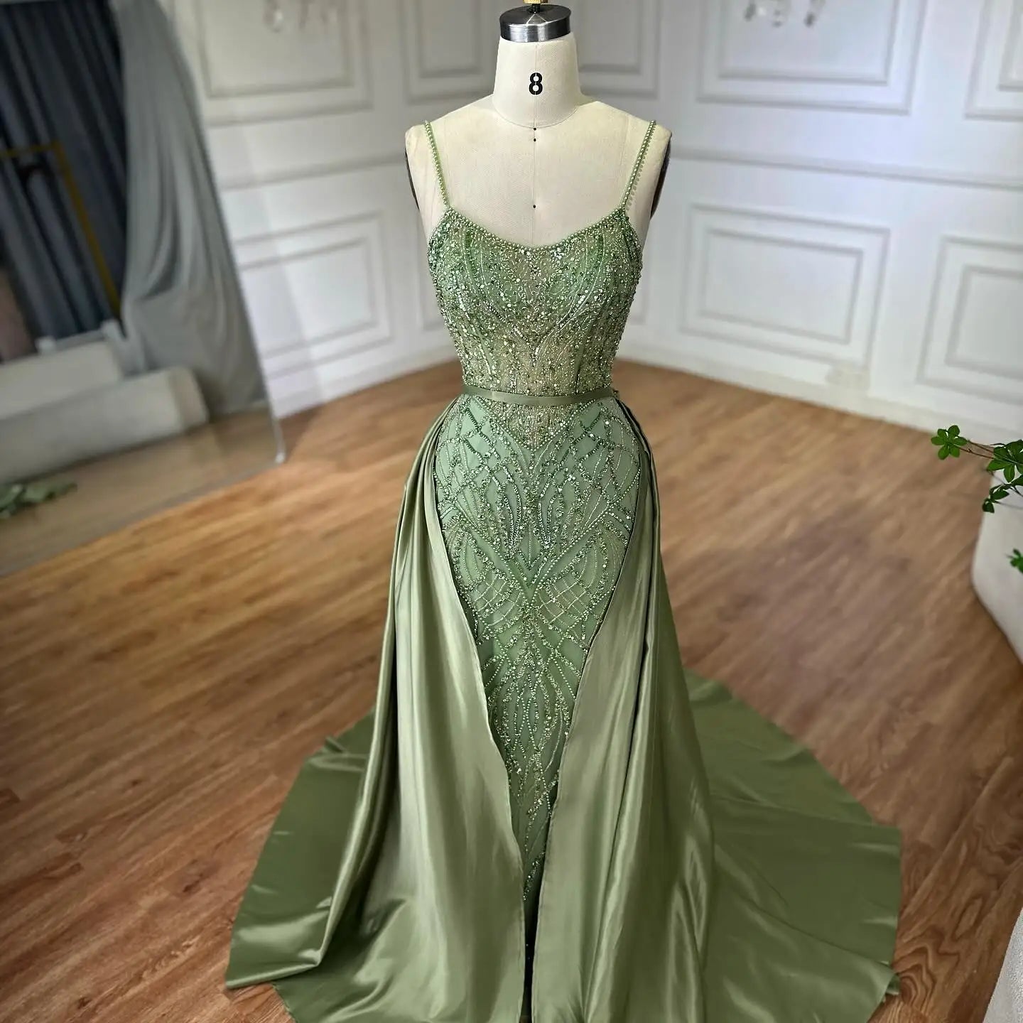 Sage Green Beaded Evening Dresses Gowns with Detachable Overskirt for Party LA72733A 2025 Customized Serene Hill
