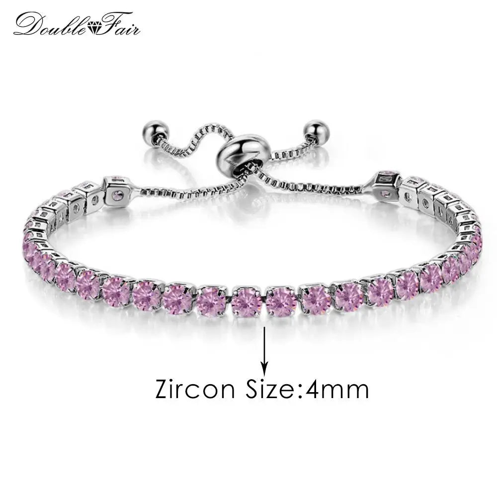 Romantic Pink Crystal Tennis Bracelets for Female Women Trend Shiny Zirconia Adjustable Folding Buckle Chain on Hand Jewelry