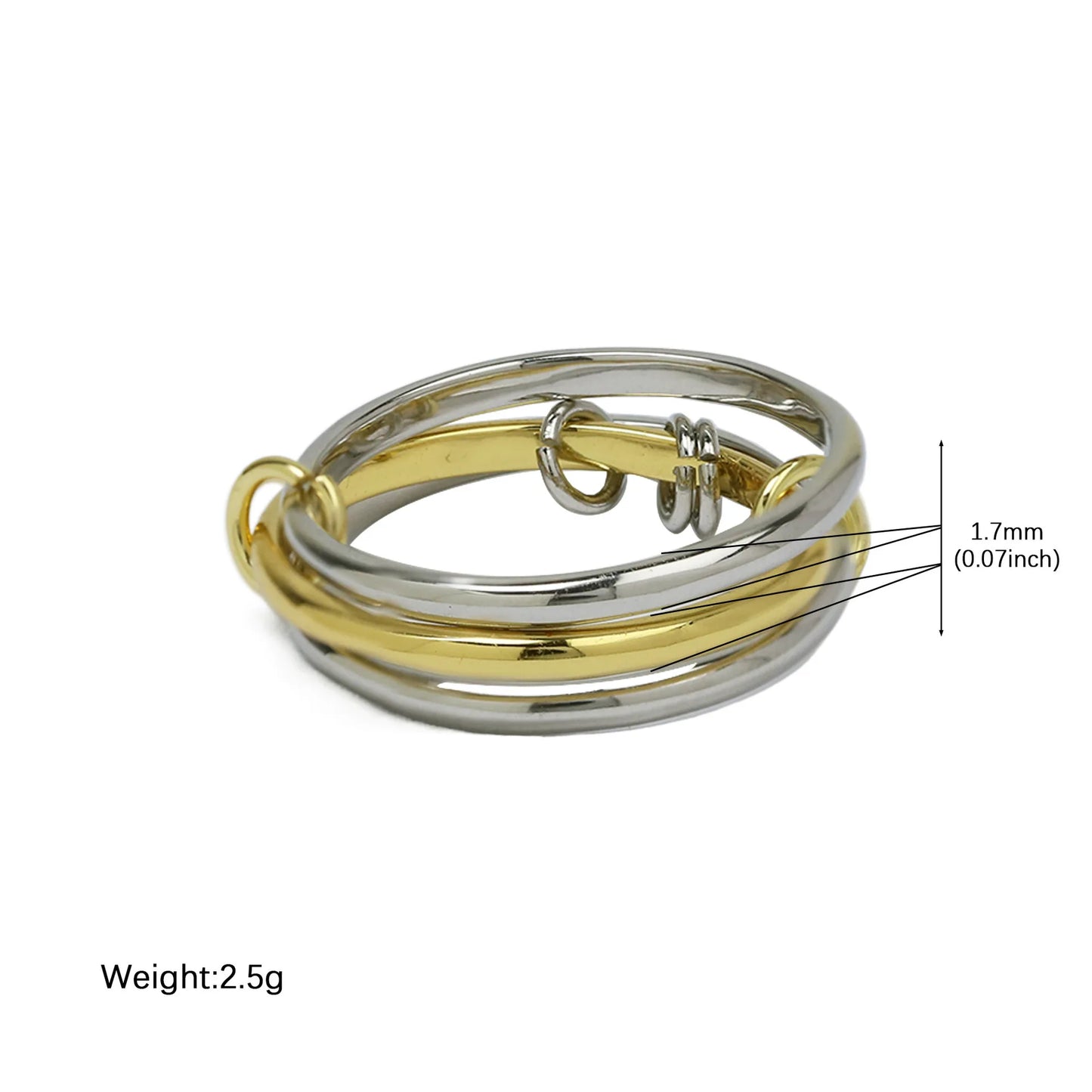 Stainless Steel Multilayer Double Color Link Chain Rings 18K Gold PlatedCZ Zircon Stackable Charm Jewelry Trendy Waterproof Gift