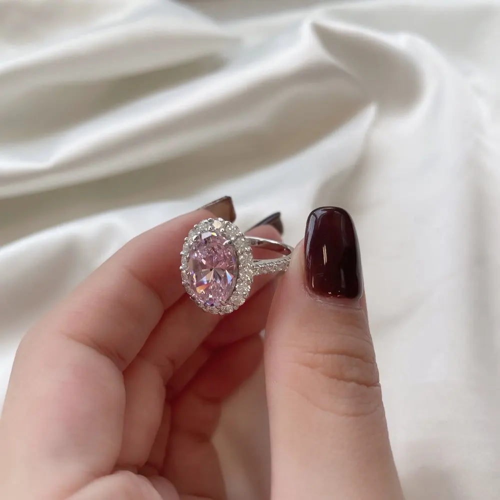 EUREKA 925 Sterling Silver Crushed Ice Cut Lab Pink Sapphire Gemstone Ring For Women Wedding Engagement Jewelry