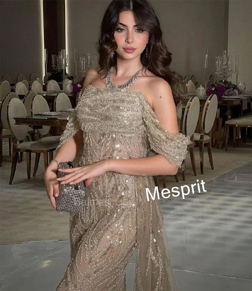 Customized Intricate Pleat Pattern Beading Trumpet Off-the-shoulder Long Dresses Bespoke Occasion Dresses Sizes Available