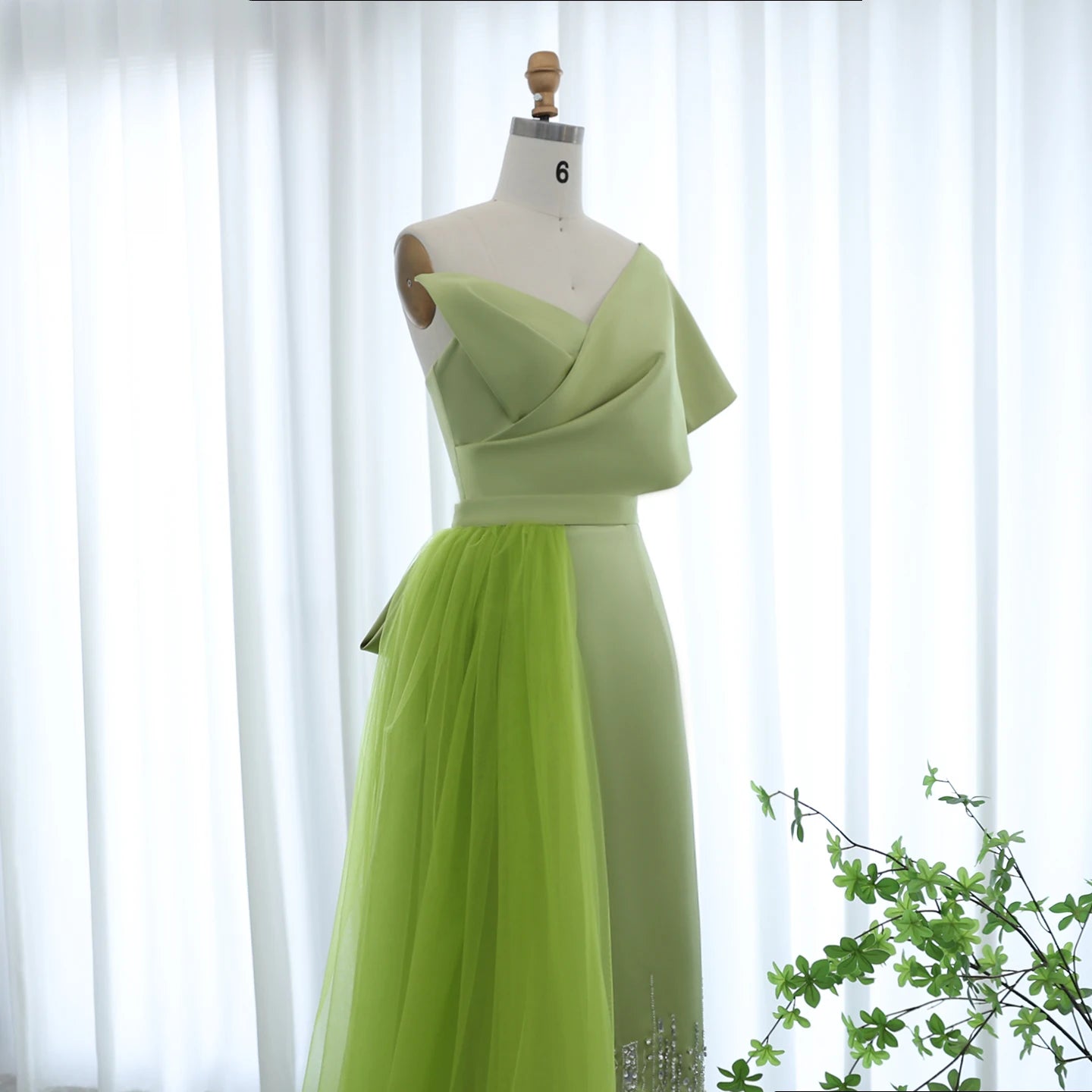 Sharon Said Dubai Lilac One Shoulder Evening Dress with Overskirt Arabic Women Sage Green Wedding Party Gowns SS405 Customized