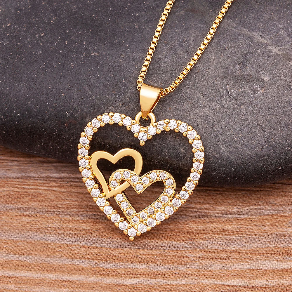 Nidin Romantic Simple Heart-shaped Necklaces Exquisite Crystal Zircon Pendant Gold Plated Clavicle Chain Women's Wedding Jewelry