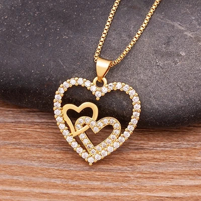 Nidin Romantic Simple Heart-shaped Necklaces Exquisite Crystal Zircon Pendant Gold Plated Clavicle Chain Women's Wedding Jewelry