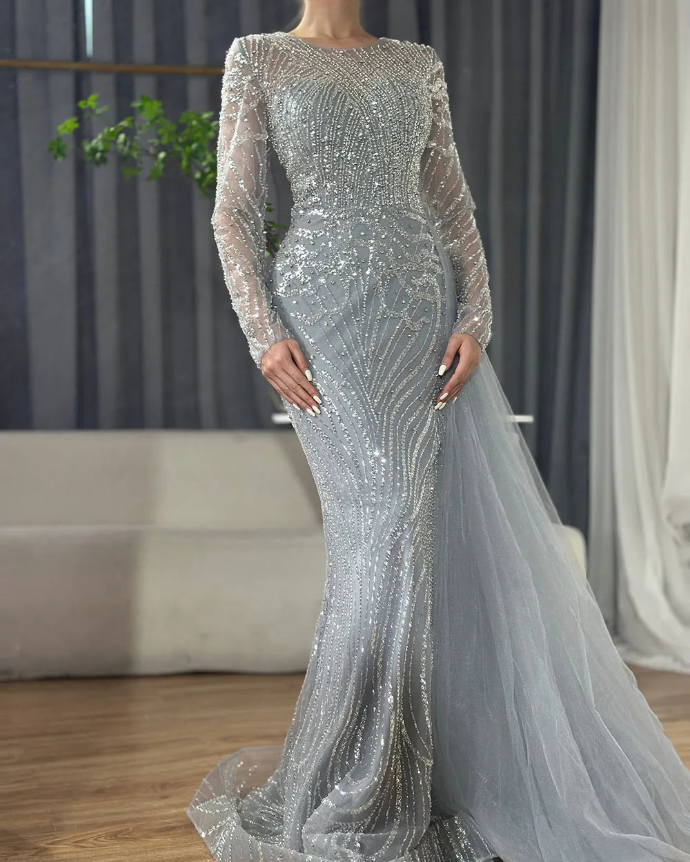 Serene Hill Caramel Beaded Mermaid Long Arabic Evening Dresses Gowns With Overskirt for Formal Occasion 2025 LA71673A Customized