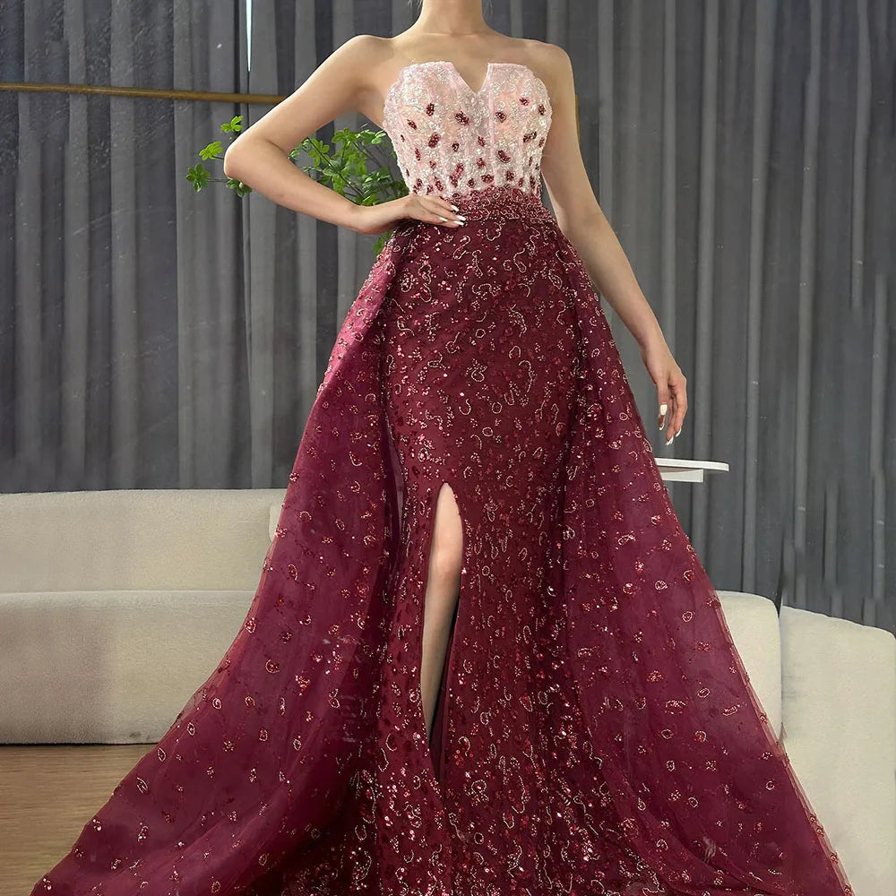 Serene Hill Blue Mermaid High Split With Skirt Sweetheart Strapless Beaded Party Dresses Women Evening 2025 LA71796 Customized