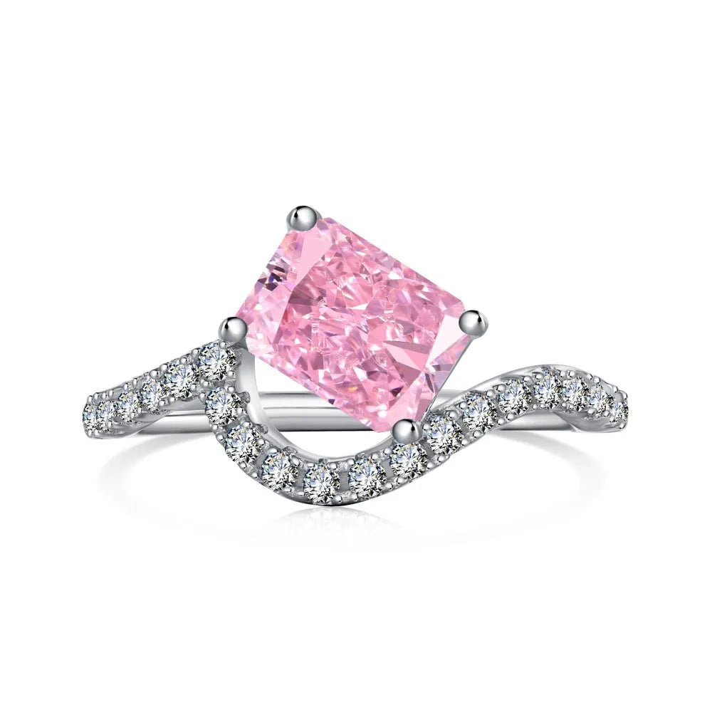 EUREKA 925 Sterling Silver Crushed Ice Cut Lab Pink Sapphire Gemstone Ring For Women Wedding Engagement Jewelry