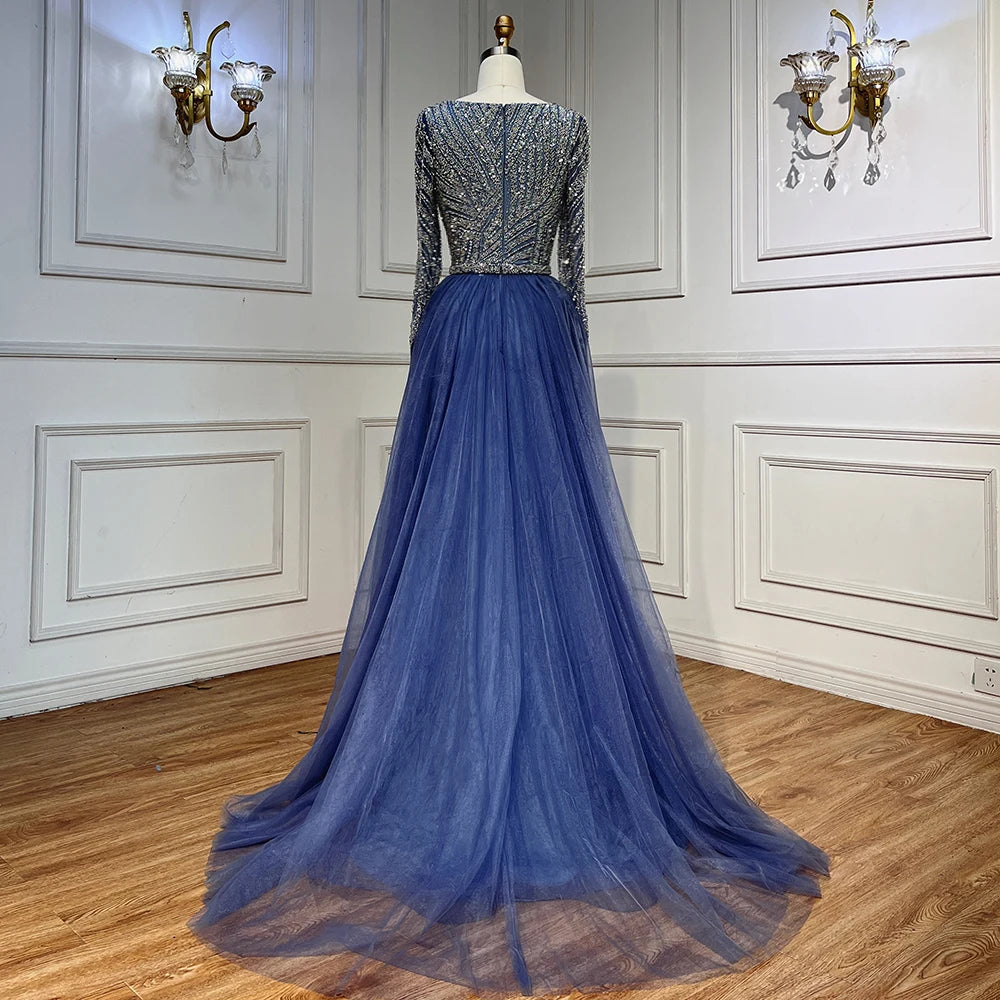 Serene Hill Mermaid Beaded Blue Muslim Evening Dresses Gowns with Detachable Skirt 2025 LA71750 Customized