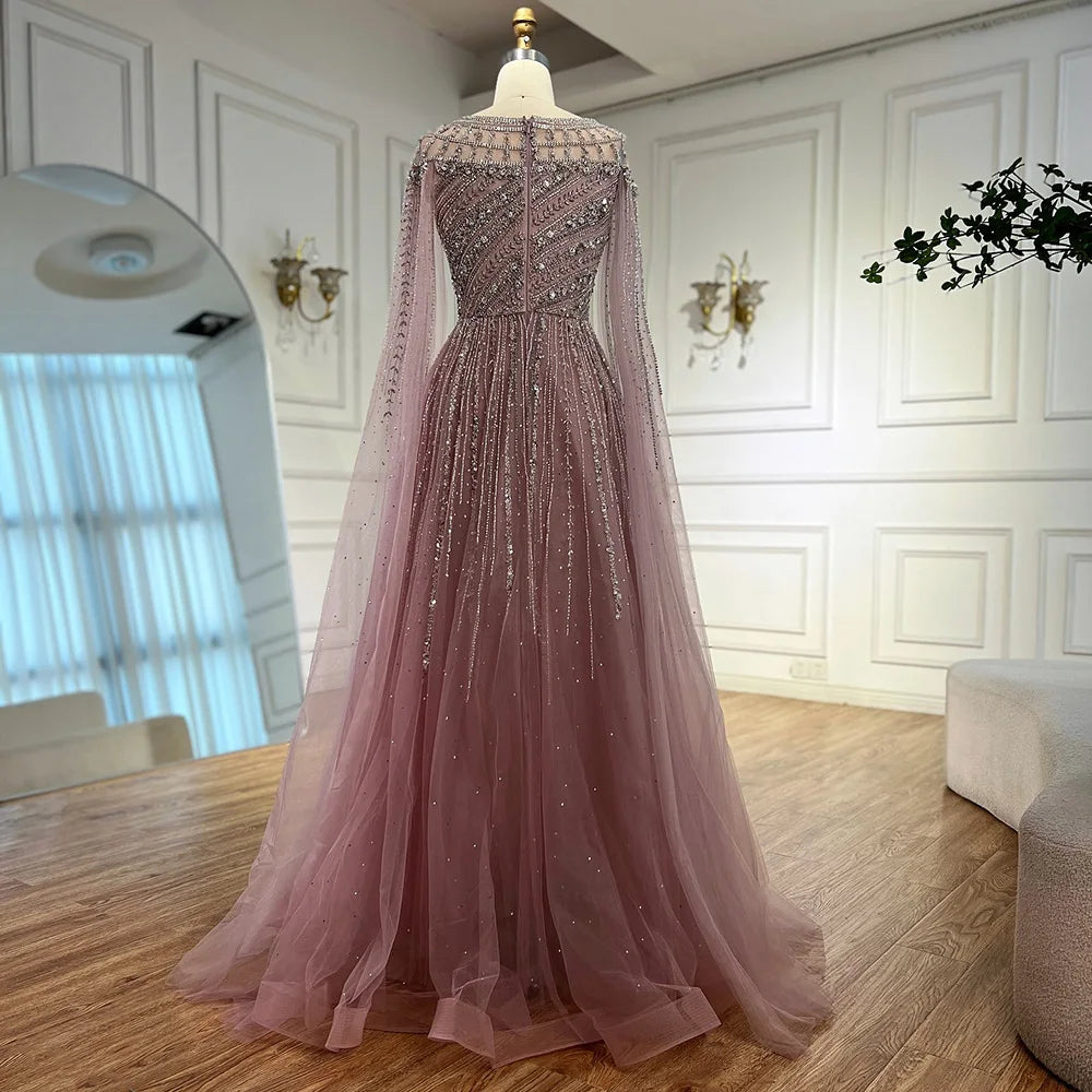 Luxury Caramel Evening Dress with Cape Long Sleeve Beaded Formal Gown for Occasion Serene Hill 2025 LA72994 Customized