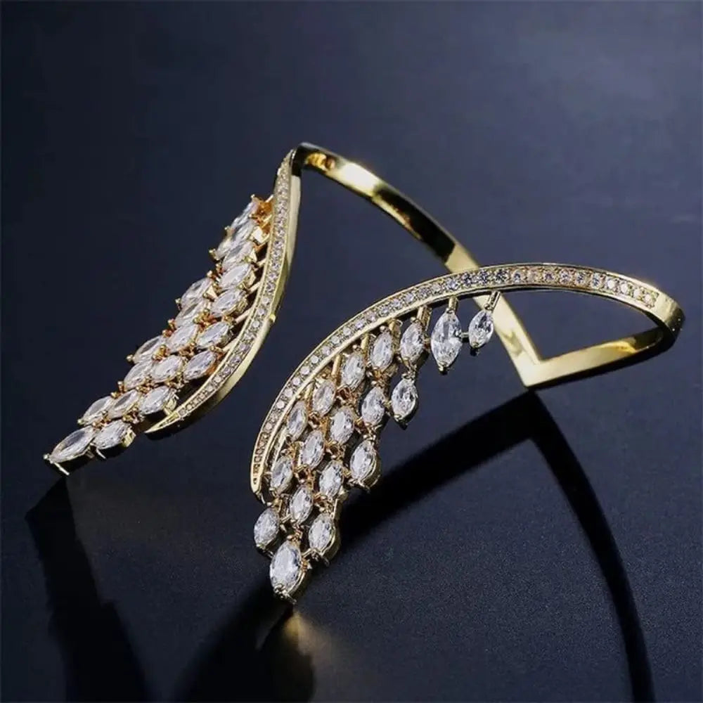 Fashion Bridal Open Bangle Bracelet Angel Wings Design for Women Accessories Zircon Drop Crystal Bracelet Wedding Jewelry