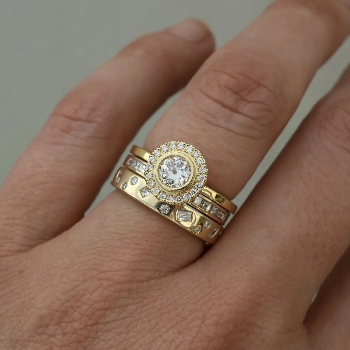 Exquisite Gold Color Rings for Women Square Round White Stone Rings Set Jewelry Party Gift