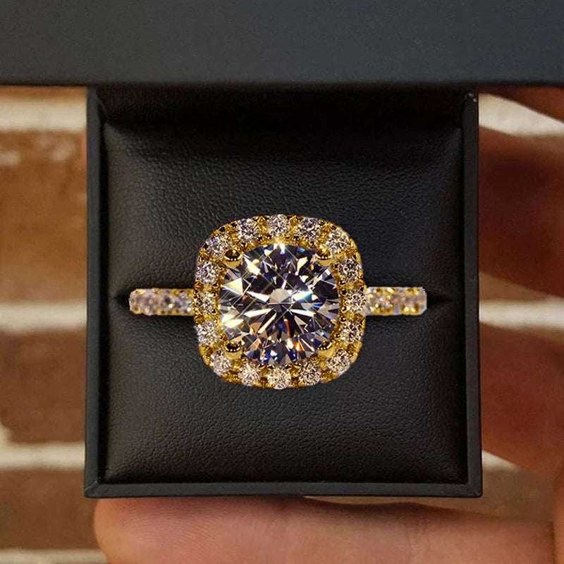 RAPRGOLD 2CT D Color Moissanite Ring s925 Sterling Silver Brilliant Diamond Halo Engagement Rings for Women Fine Jewelry Gifts