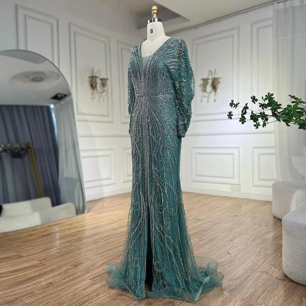 Serene Hill Arabic Gold Elegant Mermaid Black Beaded Evening Dresses Gowns Diamond For Party 2025 LA72288A Customized