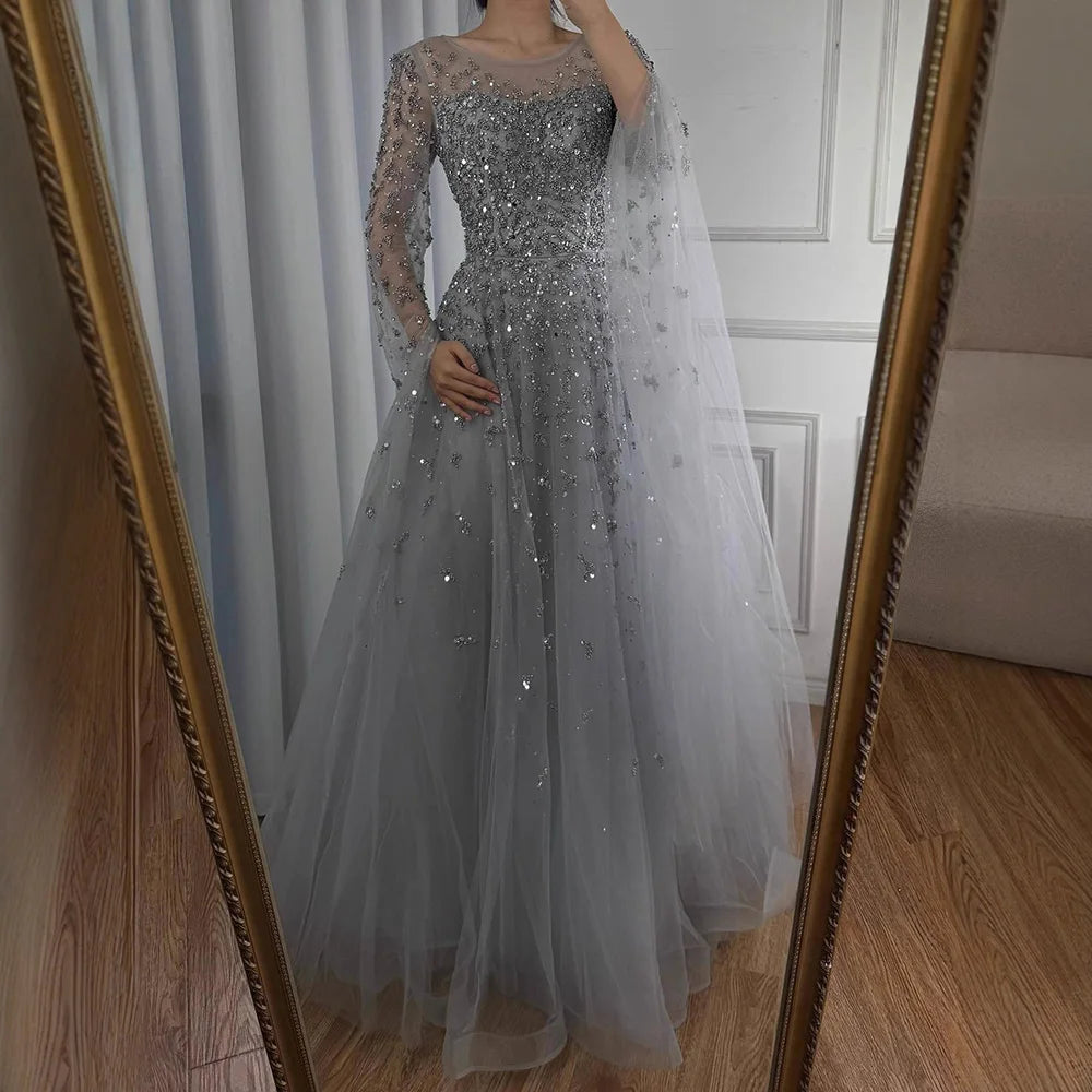Luxury Elegant Turquoise Evening Dress Gown with Cape for Formal Occasion 2025 LA72965 Serene Hill Customized