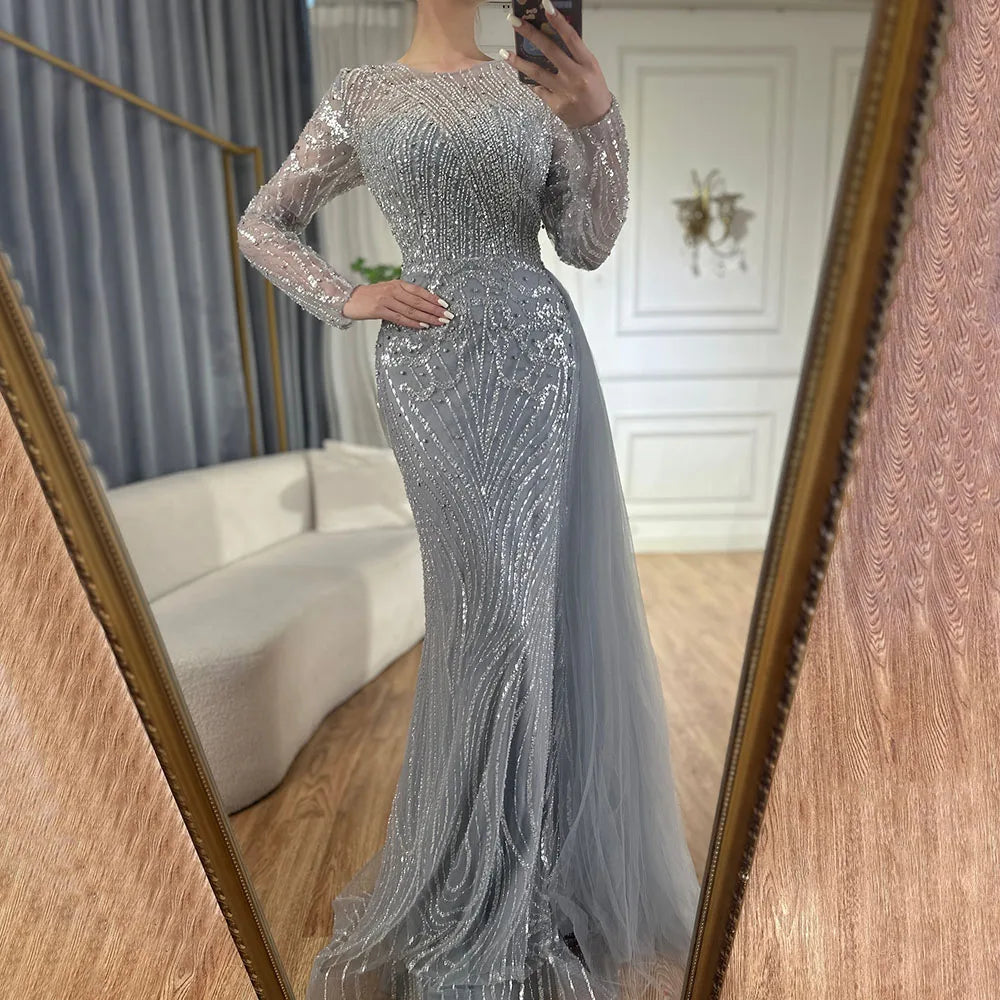Serene Hill Caramel Beaded Mermaid Long Arabic Evening Dresses Gowns With Overskirt for Formal Occasion 2025 LA71673A Customized