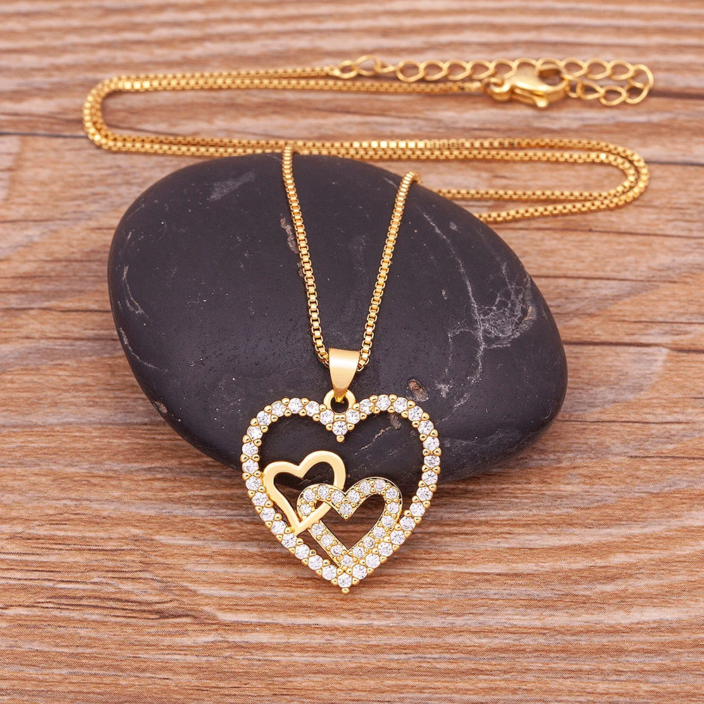 Nidin Romantic Simple Heart-shaped Necklaces Exquisite Crystal Zircon Pendant Gold Plated Clavicle Chain Women's Wedding Jewelry