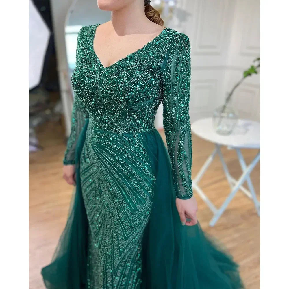 Serene Hill Mermaid Beaded Blue Muslim Evening Dresses Gowns with Detachable Skirt 2025 LA71750 Customized
