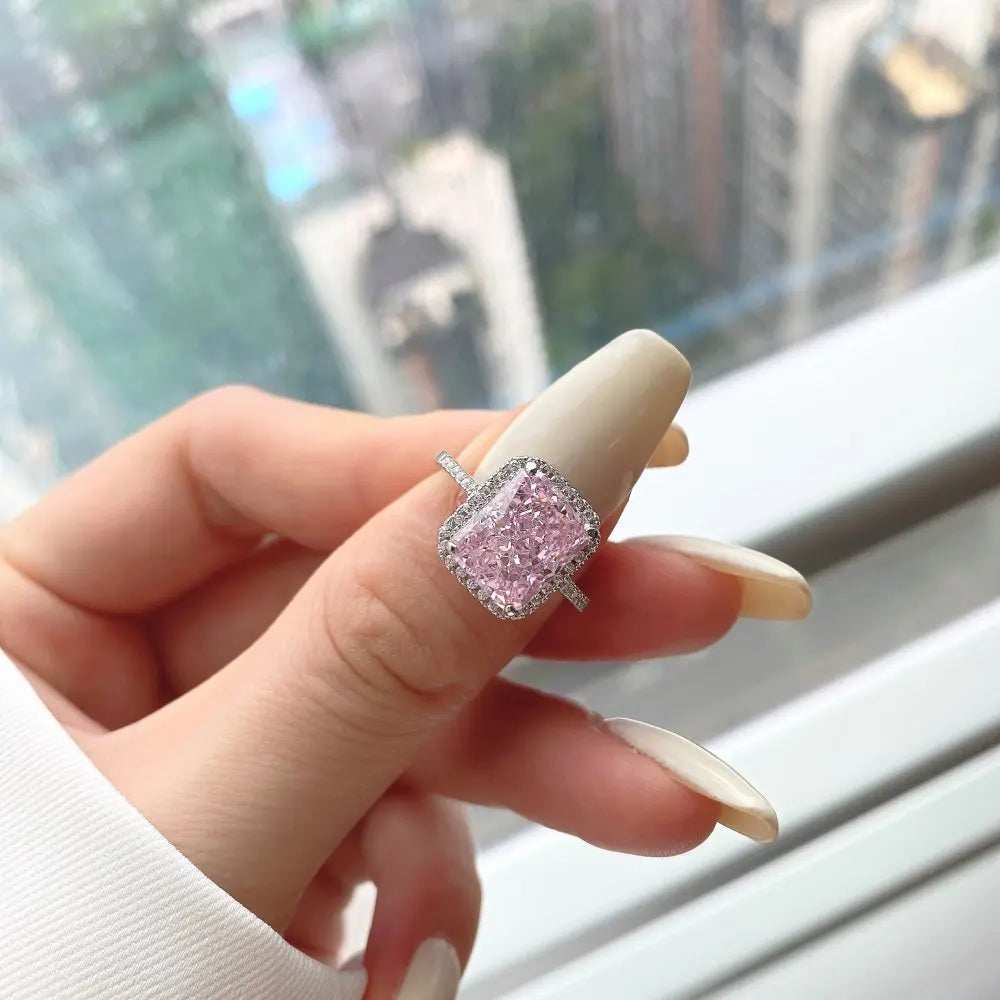 EUREKA 925 Sterling Silver Crushed Ice Cut Lab Pink Sapphire Gemstone Ring For Women Wedding Engagement Jewelry