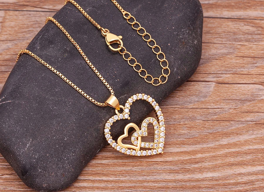 Nidin Romantic Simple Heart-shaped Necklaces Exquisite Crystal Zircon Pendant Gold Plated Clavicle Chain Women's Wedding Jewelry