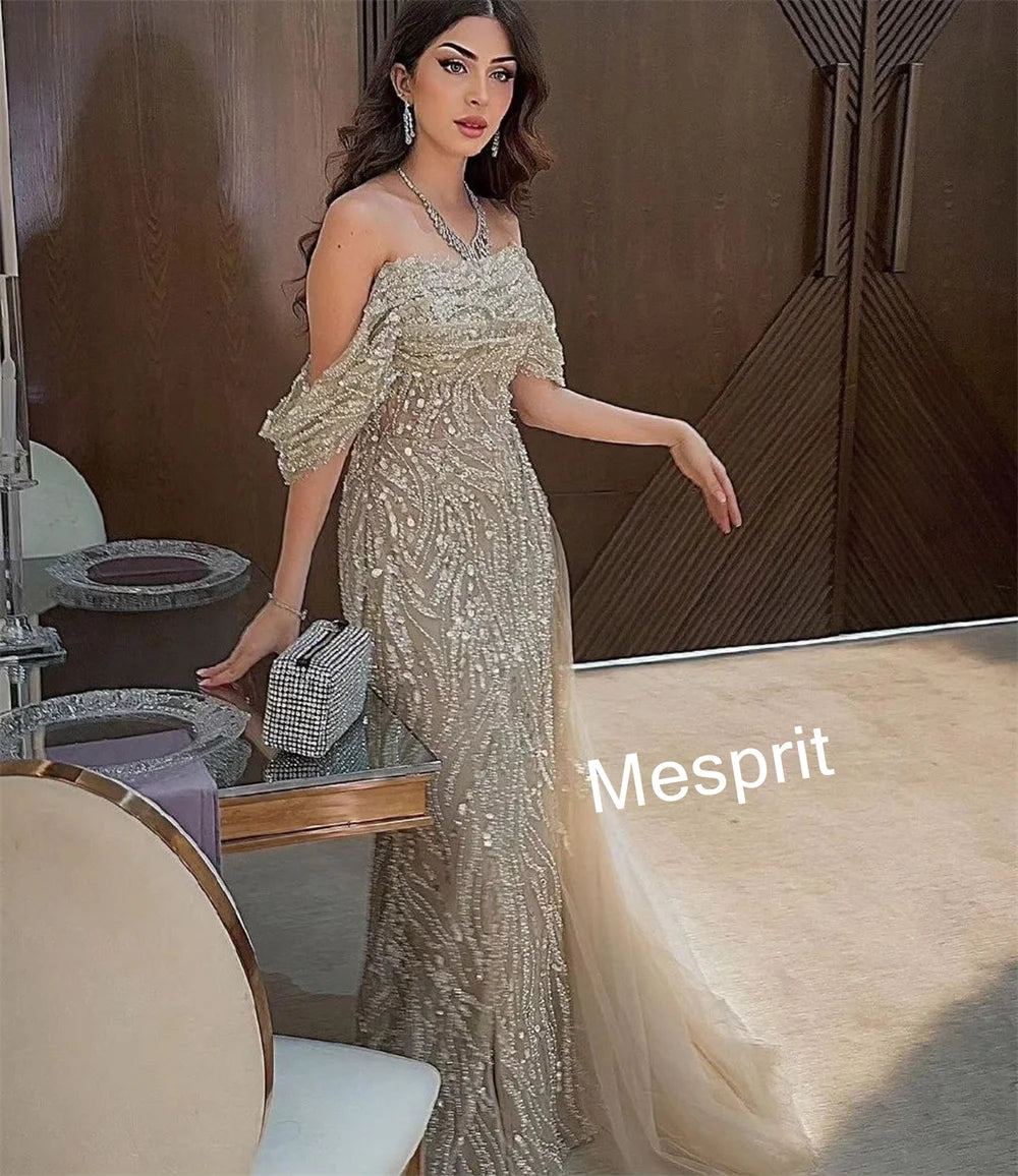 Customized Intricate Pleat Pattern Beading Trumpet Off-the-shoulder Long Dresses Bespoke Occasion Dresses Sizes Available