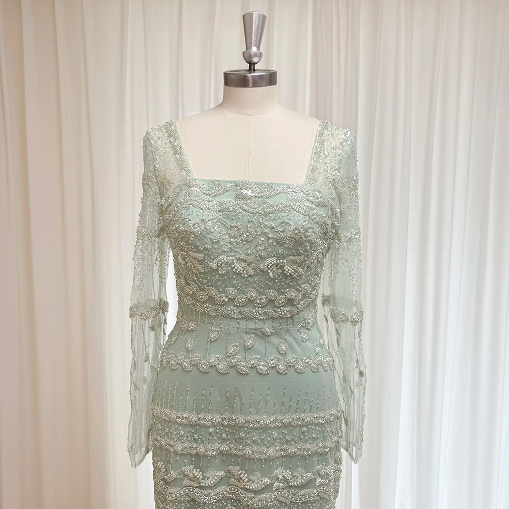 Elegant Pearls Evening Dress for Women with Detachable Skirt 2025 Luxury Long Sleeves Formal Prom Wedding Party Gown Customized