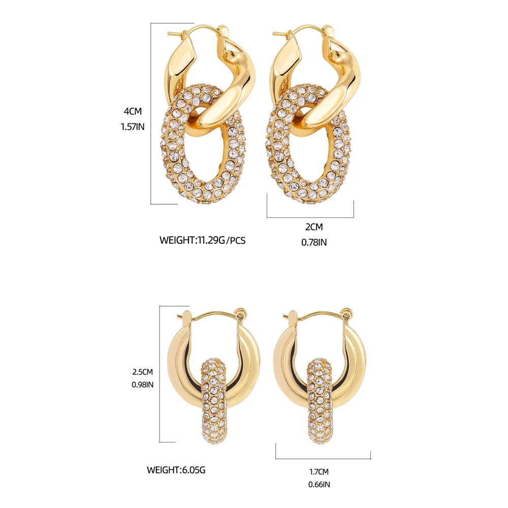 Punk Circle Pendant Shiny Rhinestone Stainless Steel Drop Earrings Bilayer Oval Round Rust Proof Party Zircon Huggie Jewelry New
