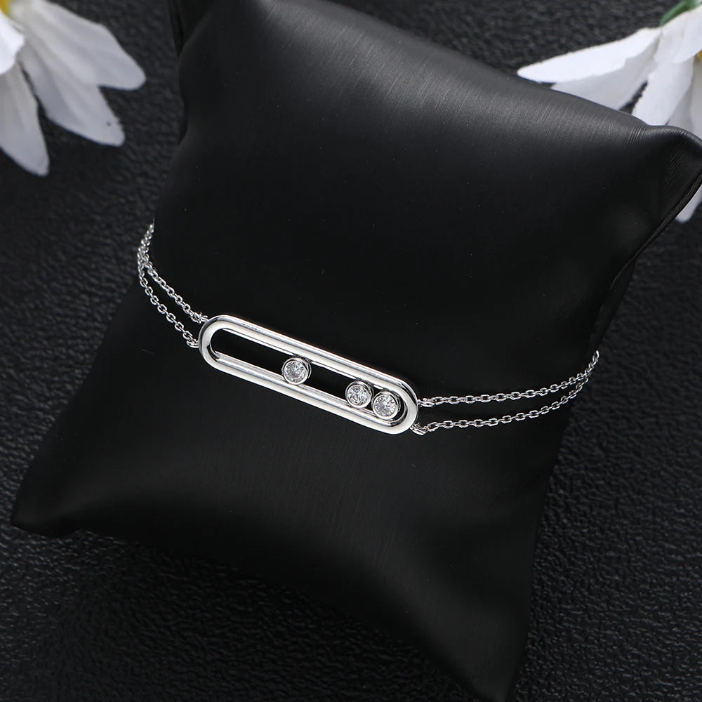 New Smooth Bead Move Charm Bracelet Design Geometric Full Microl Zirconia Wedding Engagement Women Bangle Fashion Jewelry B097