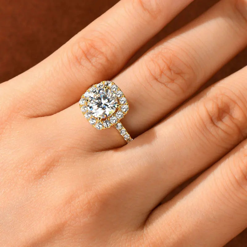 RAPRGOLD 2CT D Color Moissanite Ring s925 Sterling Silver Brilliant Diamond Halo Engagement Rings for Women Fine Jewelry Gifts