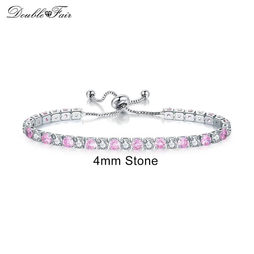 Romantic Pink Crystal Tennis Bracelets for Female Women Trend Shiny Zirconia Adjustable Folding Buckle Chain on Hand Jewelry