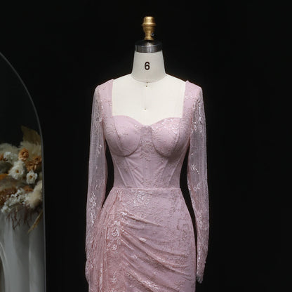 Sharon Said Arabic Lace Purple Mermaid  Off-shoulder Evening Dress with Sleeves for Women Wedding Party Gowns SF075 Customized