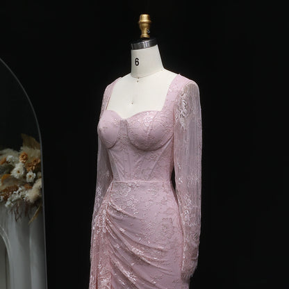Sharon Said Arabic Lace Purple Mermaid  Off-shoulder Evening Dress with Sleeves for Women Wedding Party Gowns SF075 Customized