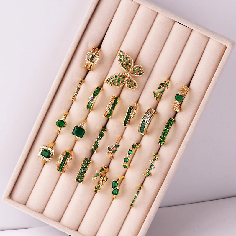 Fashion Green Cubic Zirconia 18K Gold Plated Emerald Crystal For Women Charm Bling Luxury CZ Zircon Jewelry New