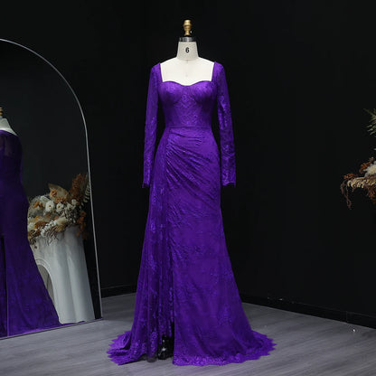 Sharon Said Arabic Lace Purple Mermaid  Off-shoulder Evening Dress with Sleeves for Women Wedding Party Gowns SF075 Customized