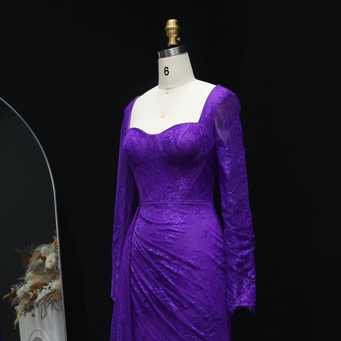 Sharon Said Arabic Lace Purple Mermaid  Off-shoulder Evening Dress with Sleeves for Women Wedding Party Gowns SF075 Customized