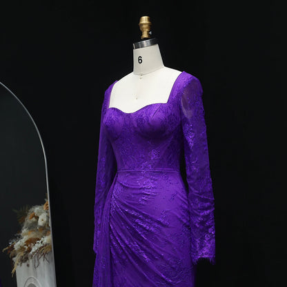 Sharon Said Arabic Lace Purple Mermaid  Off-shoulder Evening Dress with Sleeves for Women Wedding Party Gowns SF075 Customized