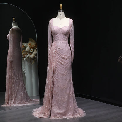 Sharon Said Arabic Lace Purple Mermaid  Off-shoulder Evening Dress with Sleeves for Women Wedding Party Gowns SF075 Customized