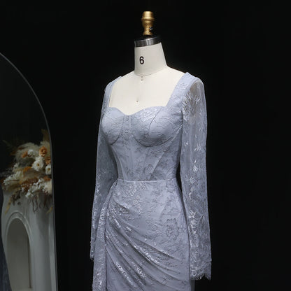 Sharon Said Arabic Lace Purple Mermaid  Off-shoulder Evening Dress with Sleeves for Women Wedding Party Gowns SF075 Customized