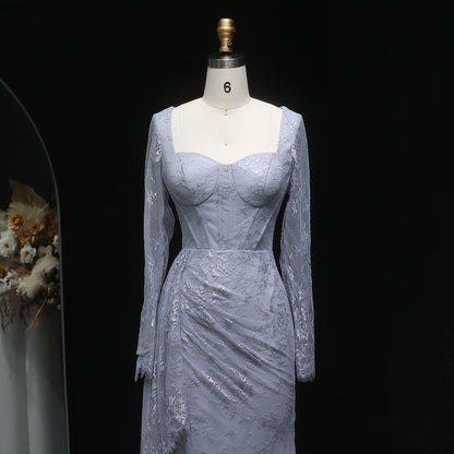 Sharon Said Arabic Lace Purple Mermaid  Off-shoulder Evening Dress with Sleeves for Women Wedding Party Gowns SF075 Customized