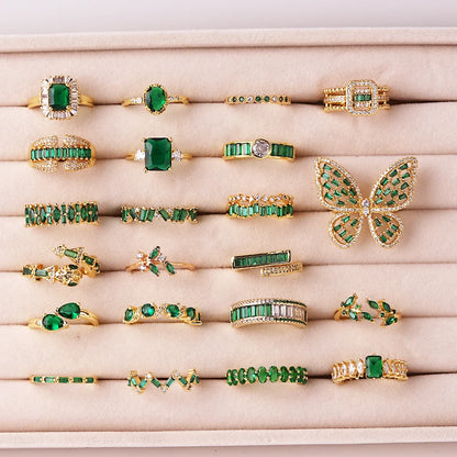 Fashion Green Cubic Zirconia 18K Gold Plated Emerald Crystal For Women Charm Bling Luxury CZ Zircon Jewelry New