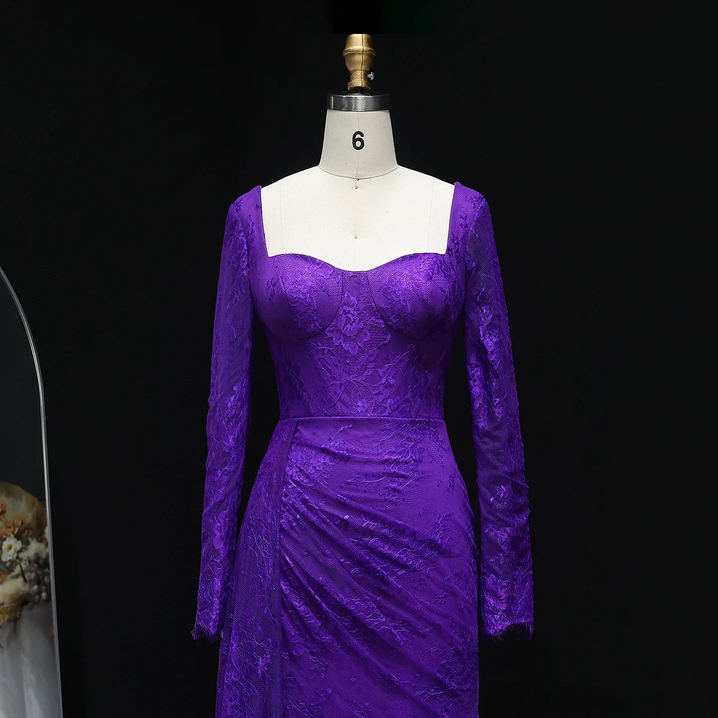 Sharon Said Arabic Lace Purple Mermaid  Off-shoulder Evening Dress with Sleeves for Women Wedding Party Gowns SF075 Customized