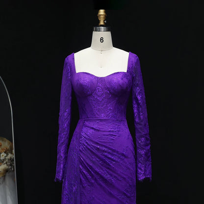 Sharon Said Arabic Lace Purple Mermaid  Off-shoulder Evening Dress with Sleeves for Women Wedding Party Gowns SF075 Customized