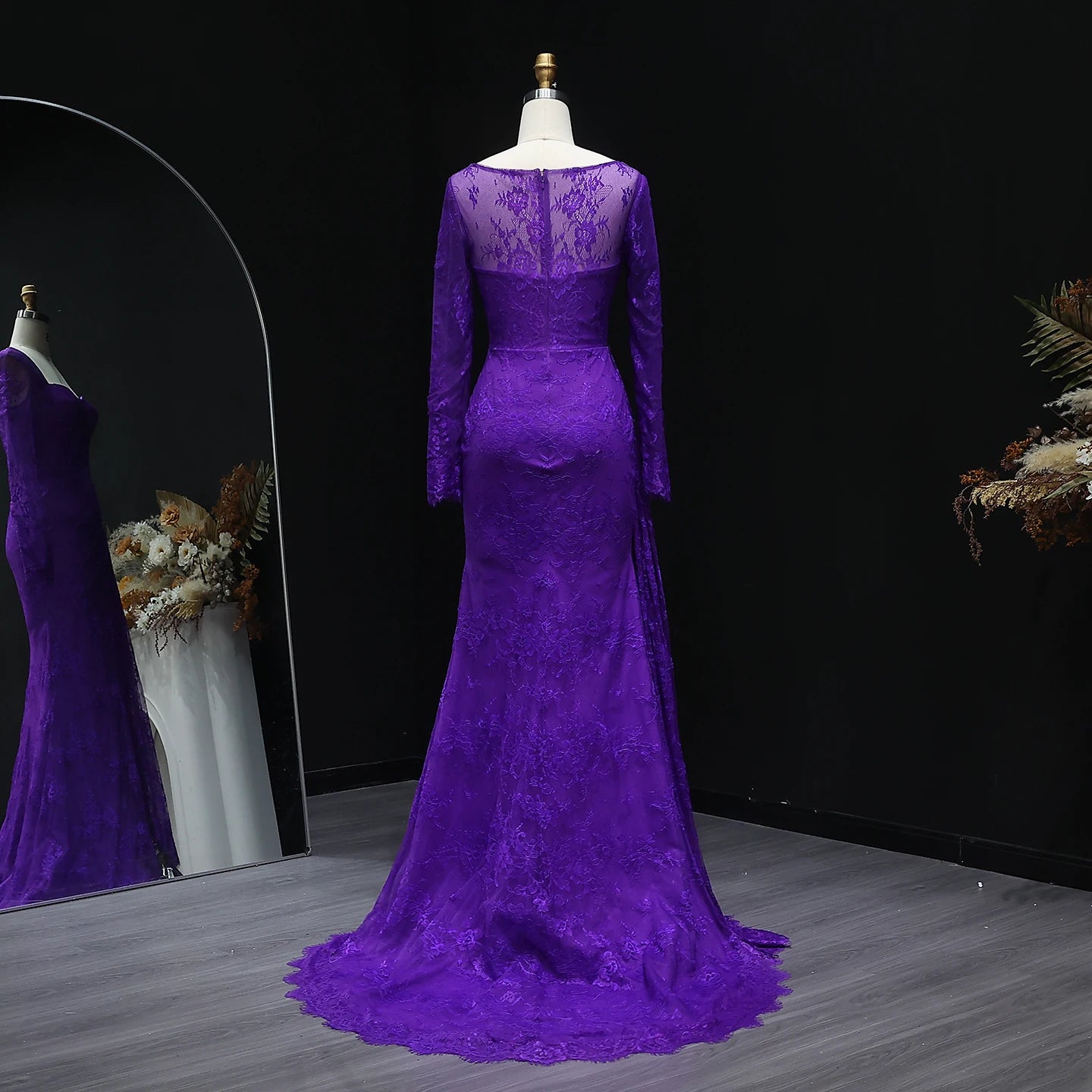 Sharon Said Arabic Lace Purple Mermaid  Off-shoulder Evening Dress with Sleeves for Women Wedding Party Gowns SF075 Customized